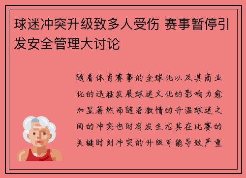 球迷冲突升级致多人受伤 赛事暂停引发安全管理大讨论