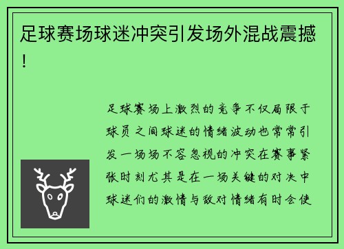 足球赛场球迷冲突引发场外混战震撼！